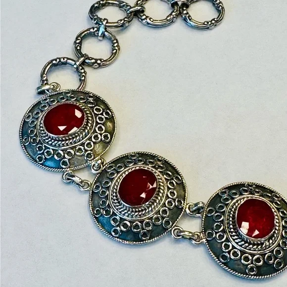 Stauer Sterling Silver Ruby Link Bracelet